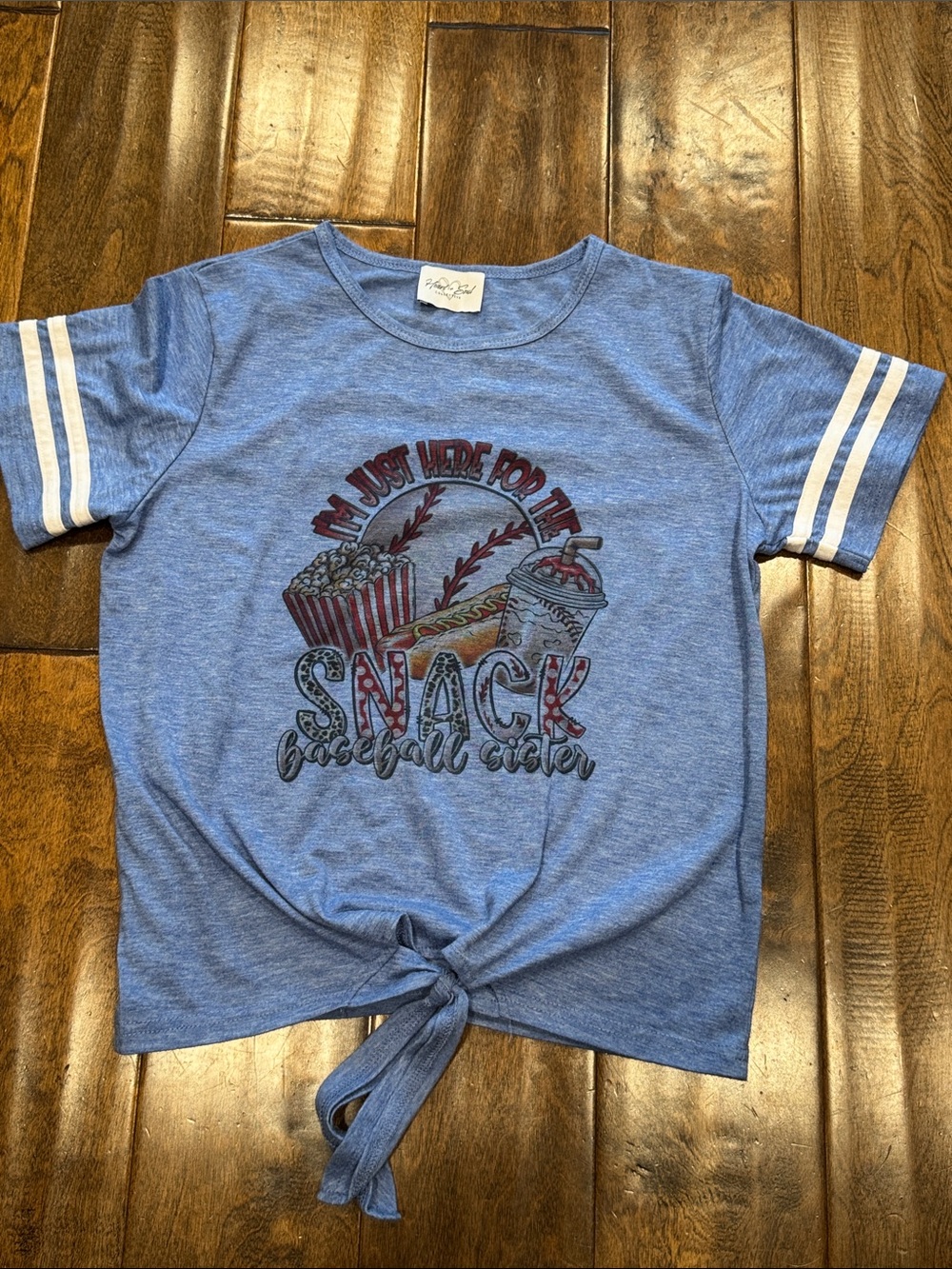 Girls Light Blue 'Snack Baseball Sister' Tie-Front Tee by